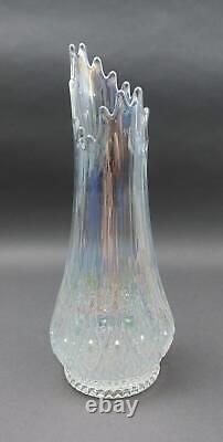 L. E. Smith Clear Iridescent Carnival Glass Swung Vase 13 1/4