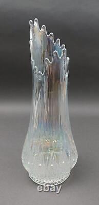 L. E. Smith Clear Iridescent Carnival Glass Swung Vase 13 1/4