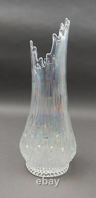 L. E. Smith Clear Iridescent Carnival Glass Swung Vase 13 1/4