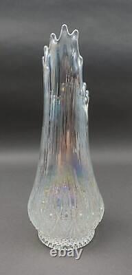 L. E. Smith Clear Iridescent Carnival Glass Swung Vase 13 1/4