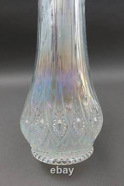 L. E. Smith Clear Iridescent Carnival Glass Swung Vase 13 1/4