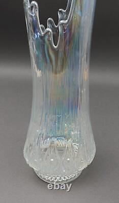 L. E. Smith Clear Iridescent Carnival Glass Swung Vase 13 1/4