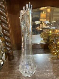 L. E. Smith Clear Iridescent Carnival Glass Swung Vase 19 Excellent