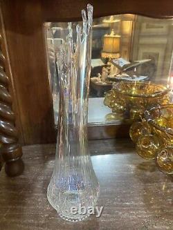 L. E. Smith Clear Iridescent Carnival Glass Swung Vase 19 Excellent