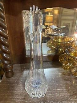 L. E. Smith Clear Iridescent Carnival Glass Swung Vase 19 Excellent