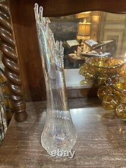 L. E. Smith Clear Iridescent Carnival Glass Swung Vase 19 Excellent