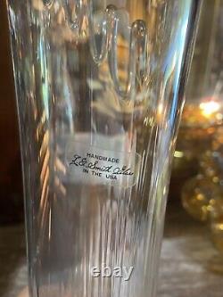 L. E. Smith Clear Iridescent Carnival Glass Swung Vase 19 Excellent