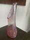 L E Smith Iridescent Carnival Glass Swung Vase Pink Barbiecore 13.5