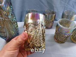 L. E. Smith Smoke Opalescent Carnival Glass Valtec Water Set Pitcher 6 Tumblers