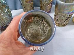 L. E. Smith Smoke Opalescent Carnival Glass Valtec Water Set Pitcher 6 Tumblers