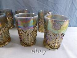 L. E. Smith Smoke Opalescent Carnival Glass Valtec Water Set Pitcher 6 Tumblers