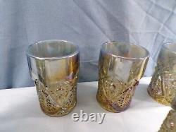 L. E. Smith Smoke Opalescent Carnival Glass Valtec Water Set Pitcher 6 Tumblers