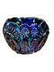 LE Smith Blue Iridescent Carnival Etched Glass Bowl Slewed Horeshoe Floral Rare