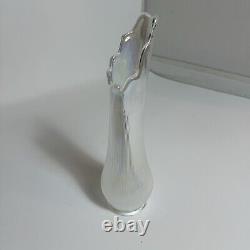 LE Smith Clear Iridescent Swung Vase Ribbed MCM Mid Century Modern Glass 12