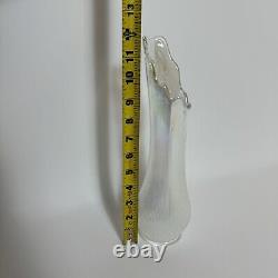 LE Smith Clear Iridescent Swung Vase Ribbed MCM Mid Century Modern Glass 12