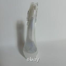 LE Smith Clear Iridescent Swung Vase Ribbed MCM Mid Century Modern Glass 12