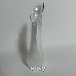 LE Smith Clear Iridescent Swung Vase Ribbed MCM Mid Century Modern Glass 12