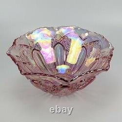 LE Smith Pink Carnival Glass Bowl iridescent vintage cut valtec