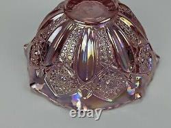 LE Smith Pink Carnival Glass Bowl iridescent vintage cut valtec