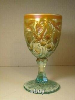 LEVAY #1 of 25 Aqua Opalescent Inverted Strawberry Carnival Glass Goblet 1981