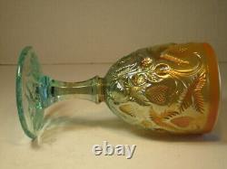 LEVAY #1 of 25 Aqua Opalescent Inverted Strawberry Carnival Glass Goblet 1981