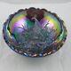 LG Wright Iridescent Peacock Bowl with Butterfly Back Carnival Glass Bowl