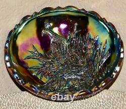 LG Wright Iridescent Peacock Bowl with Butterfly Back Carnival Glass Bowl