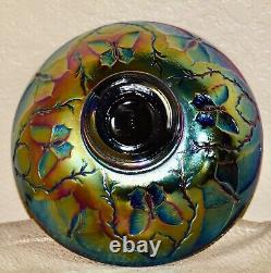 LG Wright Iridescent Peacock Bowl with Butterfly Back Carnival Glass Bowl