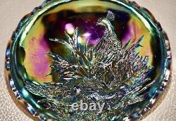 LG Wright Iridescent Peacock Bowl with Butterfly Back Carnival Glass Bowl