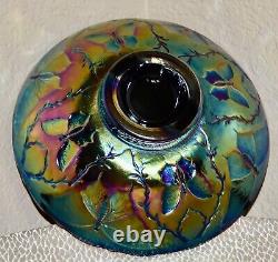 LG Wright Iridescent Peacock Bowl with Butterfly Back Carnival Glass Bowl