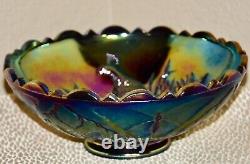 LG Wright Iridescent Peacock Bowl with Butterfly Back Carnival Glass Bowl