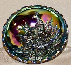 LG Wright Iridescent Peacock Bowl with Butterfly Back Carnival Glass Bowl