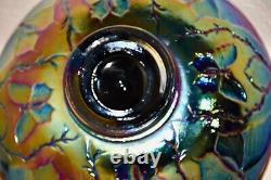 LG Wright Iridescent Peacock Bowl with Butterfly Back Carnival Glass Bowl