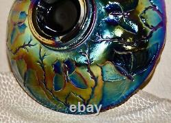 LG Wright Iridescent Peacock Bowl with Butterfly Back Carnival Glass Bowl