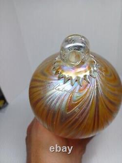 Large Carnival Iridescent Rainbow Glass Hanging Ornament BELL TEAR 2014 SIGNED