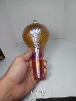 Large Carnival Iridescent Rainbow Glass Hanging Ornament BELL TEAR 2014 SIGNED
