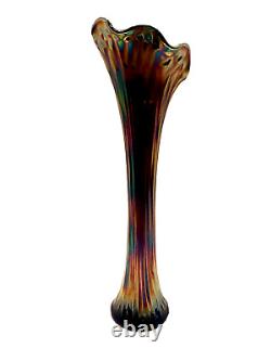 Large Fenton Iridescent Cobalt Blue 16 Thin Rib Carnival Glass Swung Vase