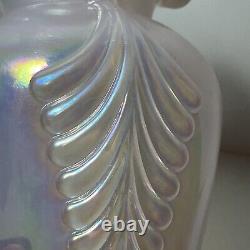 Large Fenton Pink Opalescent Iridescent Carnival Glass Feather Vase 10 3/4 Tall