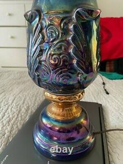 Large Iridescent Vintage Purple Lamp Fenton Carnival Glass Look Ceramic Light