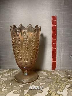 Large L. E. Smith Pink Iridescent Carnival Glass Corn Vase 9 1/4 Tall