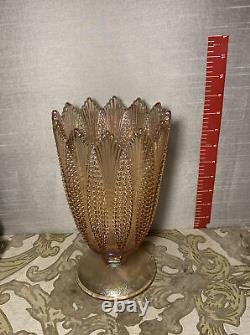 Large L. E. Smith Pink Iridescent Carnival Glass Corn Vase 9 1/4 Tall