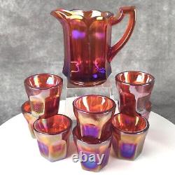 Levay Westmoreland Childs Water Set Red Carnival Glass Mini Pitcher Tumblers