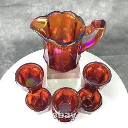 Levay Westmoreland Childs Water Set Red Carnival Glass Mini Pitcher Tumblers