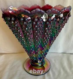 Limited Fenton Plum Carnival Iridescent Hobnail Fan Vase