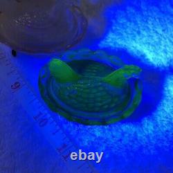 Lot Of 5 Small Boyd Hen On A Nest Covered Dish-2 Are UV Uranium Vaseline Glass