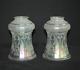 Lot of 2 Art Nouveau 1920's Iridescent Etched White Carnival Glass Lamp Shades