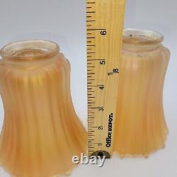 Lot of 2 Vintage Iridescent Carnival Glass Fluted Lamp Shades