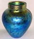 Lundberg Studios 1995 Blue Aurene Opalescent Iridescent Mini Art Glass Vase