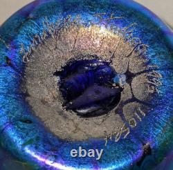 Lundberg Studios 1995 Blue Aurene Opalescent Iridescent Mini Art Glass Vase