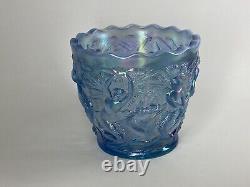 MCM Don Fenton Mermaid Vase Ice Bucket Bowl Iridescent Misty Blue Signed Glass